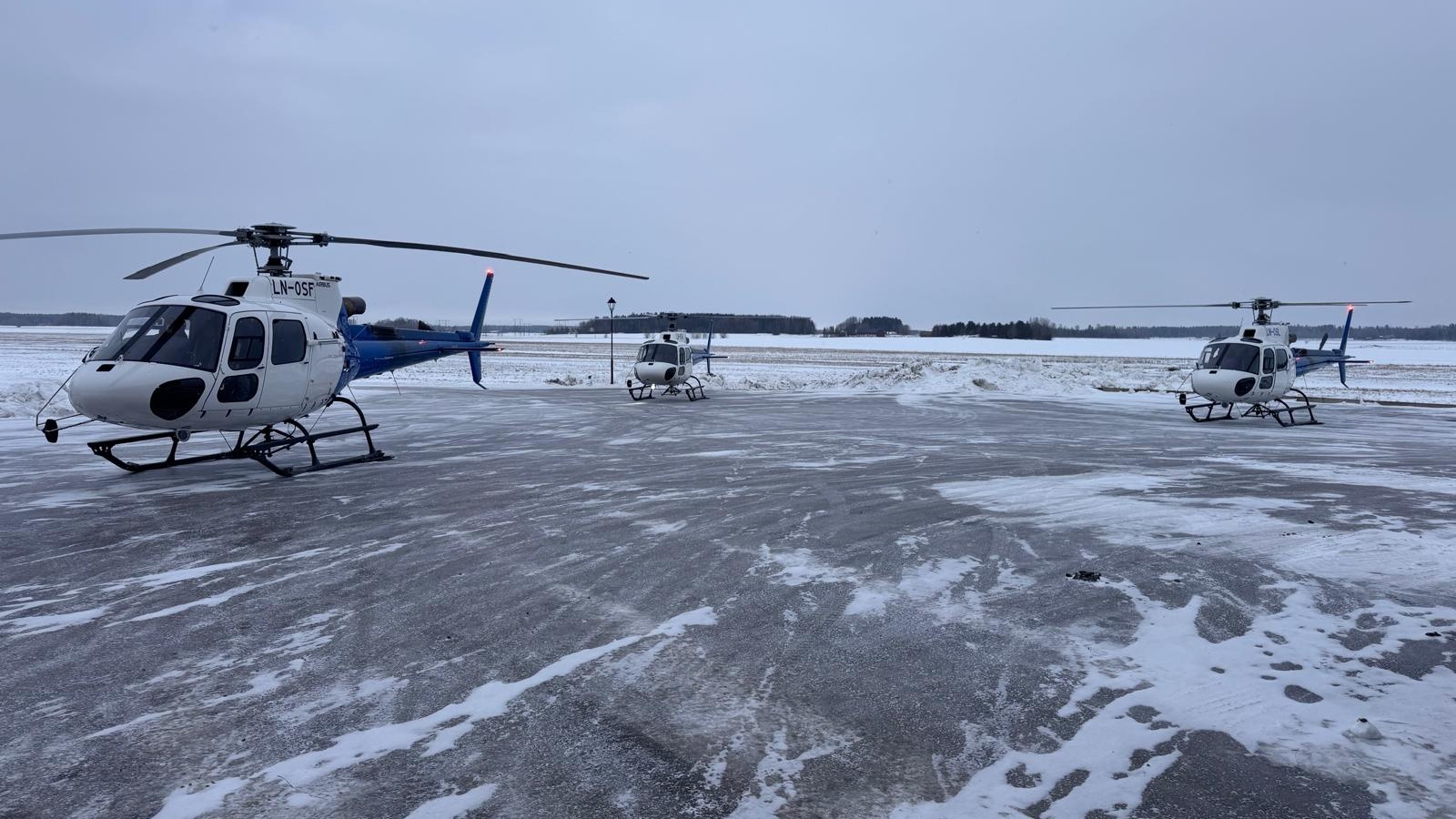 Three new Airbus H125 helicopters at Västerås airfield